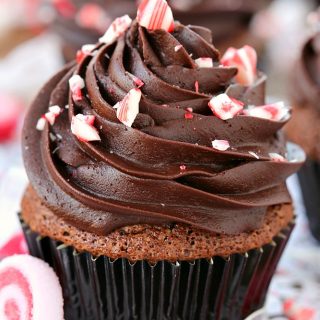 Easy to make rich chocolate peppermint cupcakes topped with a fudgy peppermint frosting are a fun and festive holiday dessert!